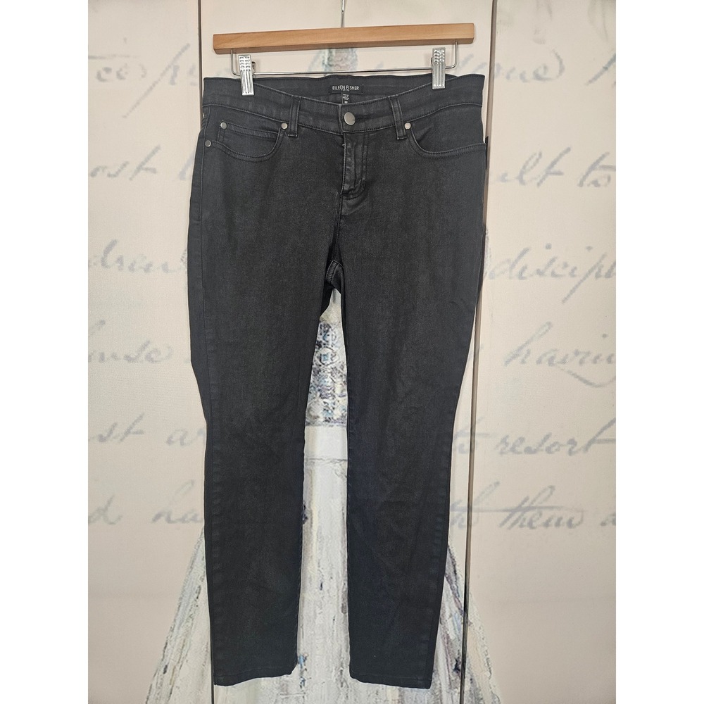 Eileen‎ Fisher Petite Black Skinny Jeans Size 8P Mid Rise Denim